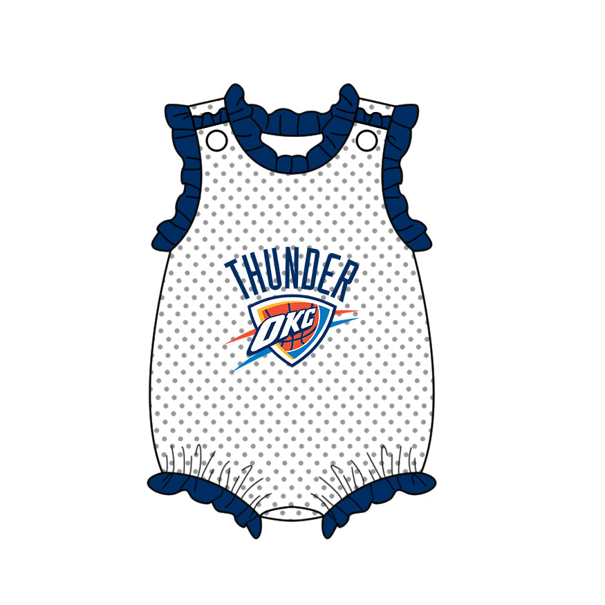 Preorder (moq 5)Baby Girls Polka Dots OKC Team Ruffle Rompers