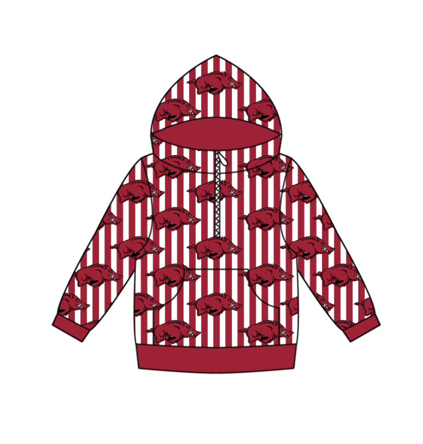 Preorder(moq 5) Baby Boys Zipper Pockets Red Stripe Bulls Team Hoodies Top