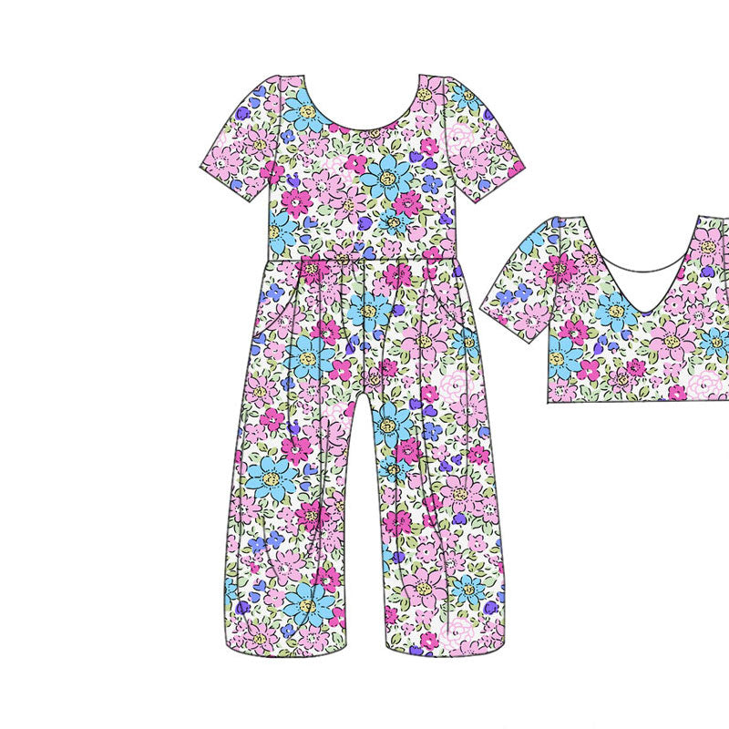 Preorder(moq 5) Baby Girls Colorful Floral Bows Pockets Pants Jumpsuits