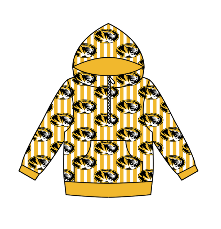 Preorder(moq 5) Baby Boys Zipper Pockets Yellow Stripe Tigers Team Hoodies Top