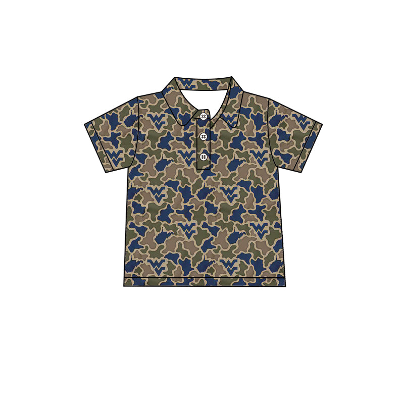 Preorder (moq 5)Baby Boys Southern Navy Camo WV Team Button Polo Shirts Top