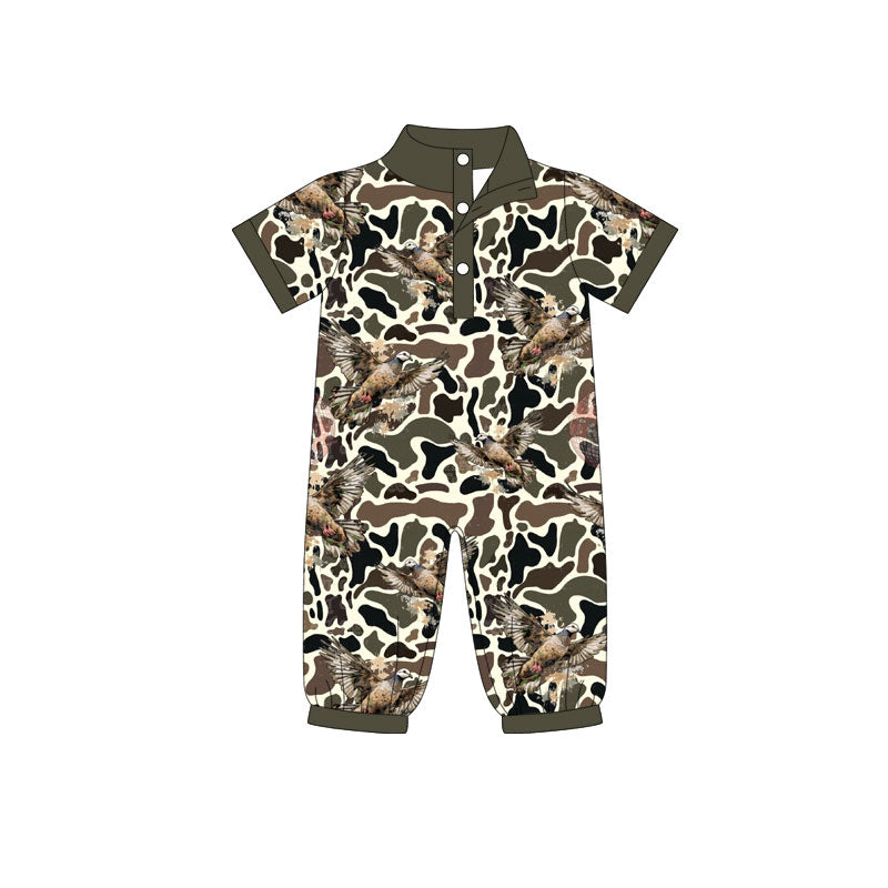 Preorder (moq 5)Baby Boys Dark Brown Camo Eagles Button Hunting Footie Rompers