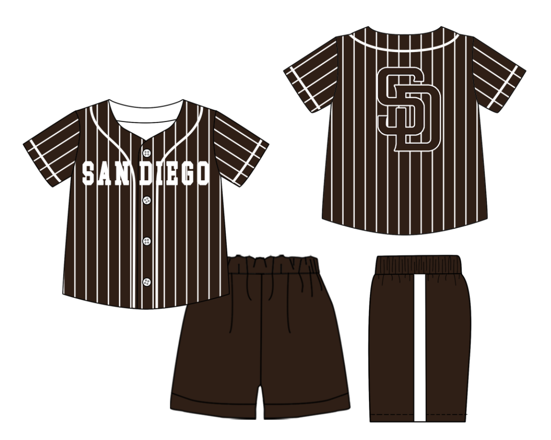 Preorder (moq 5)Baby Boys Black Stripe San Diego Button Top Shorts Team Clothes Sets
