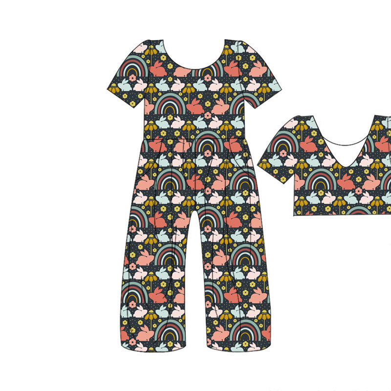 Preorder(moq 5) Baby Girls Rabbits Flowers Pockets Pants Easter Jumpsuits