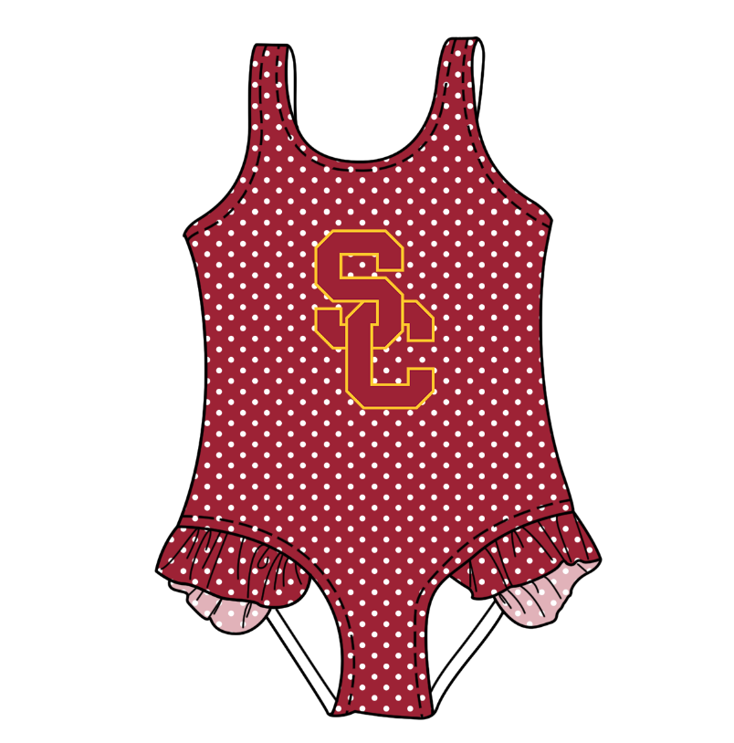 Preorder moq 5 Baby Girls Sleeveless Red Polka Dots SC Team Swimsuits