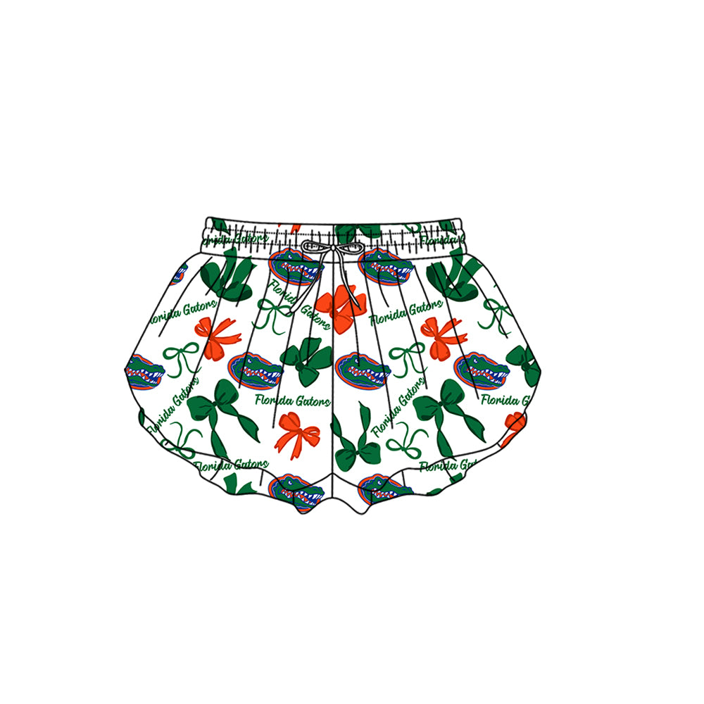 Preorder (moq 5)Baby Girls Gators Bows Team Ruffle Shorts Bottom