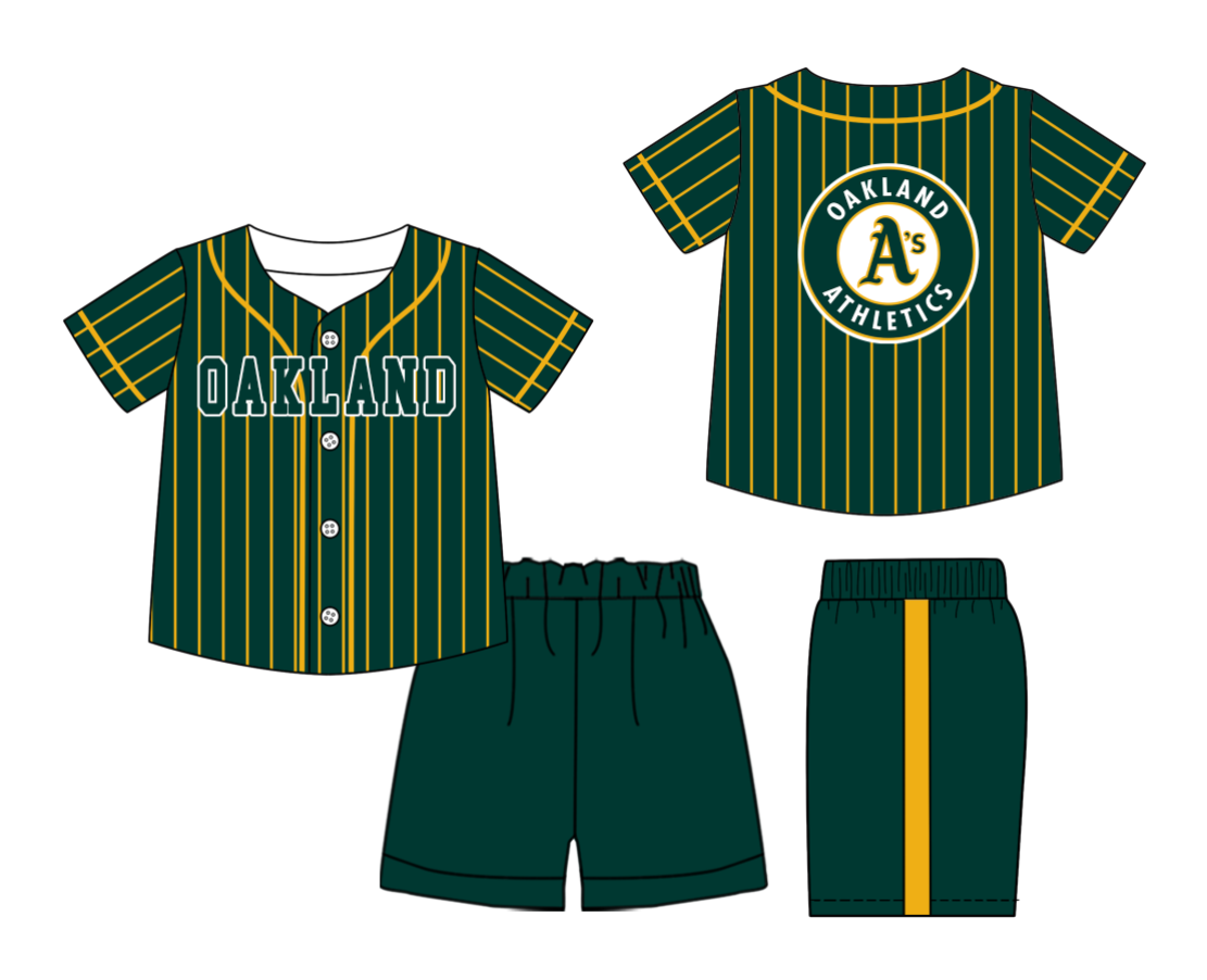 Preorder (moq 5)Baby Boys Yellow Stripe Oakland Button Top Shorts Team Clothes Sets