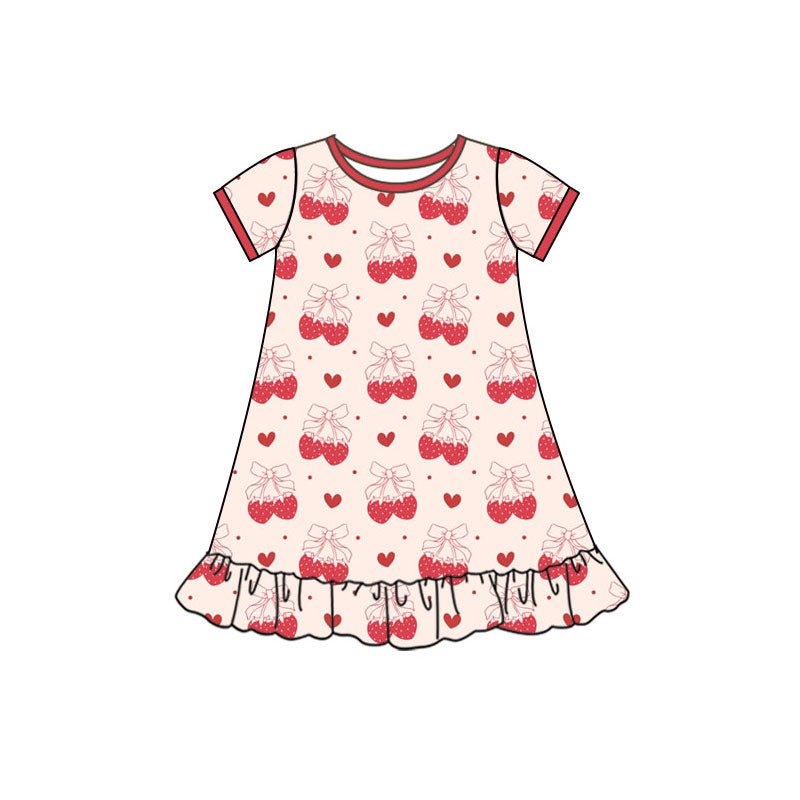 Preorder(moq 5) Baby Girls Hearts Strawberry Valentine Ruffle Knee Length Dresses
