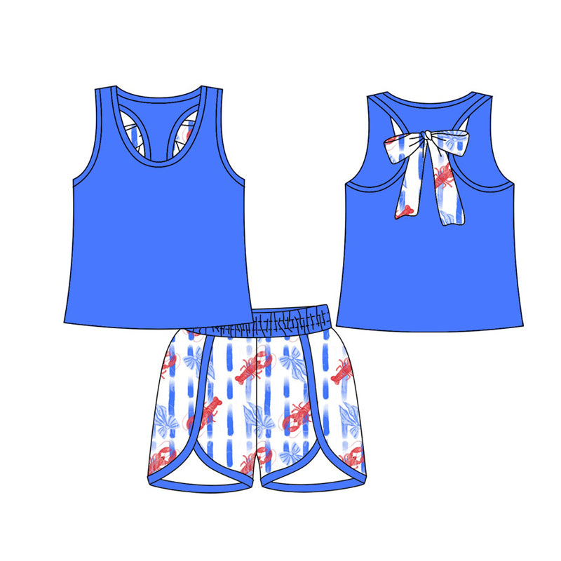 Preorder (moq 5)Baby Girls Sleeveless Back Bows Top Crayfishes Stripe Short Clothes Sets