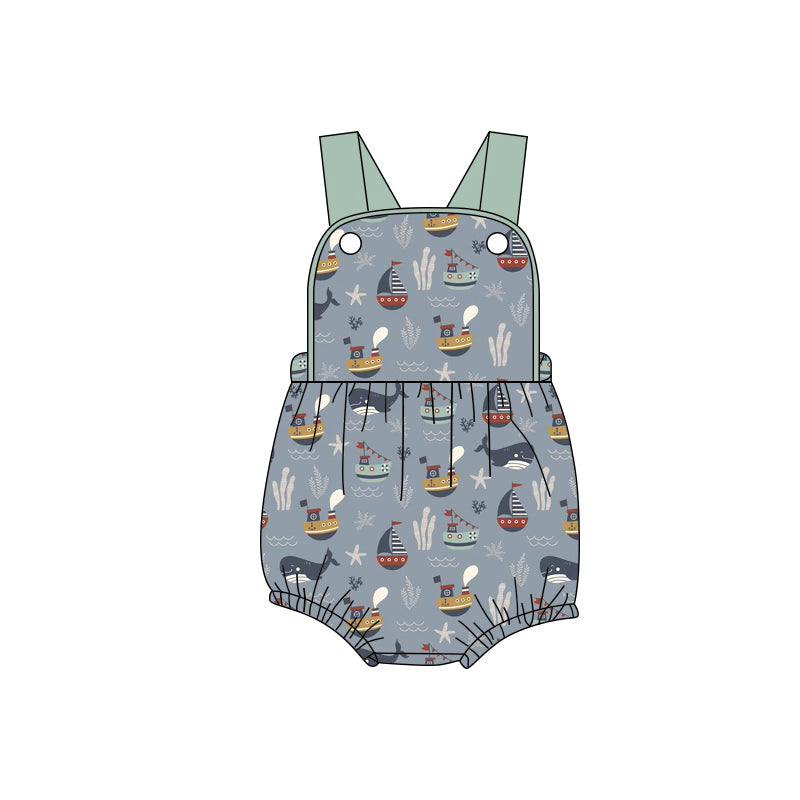 Preorder (moq 5)Baby Boys Strap Starfishes Boats Rompers