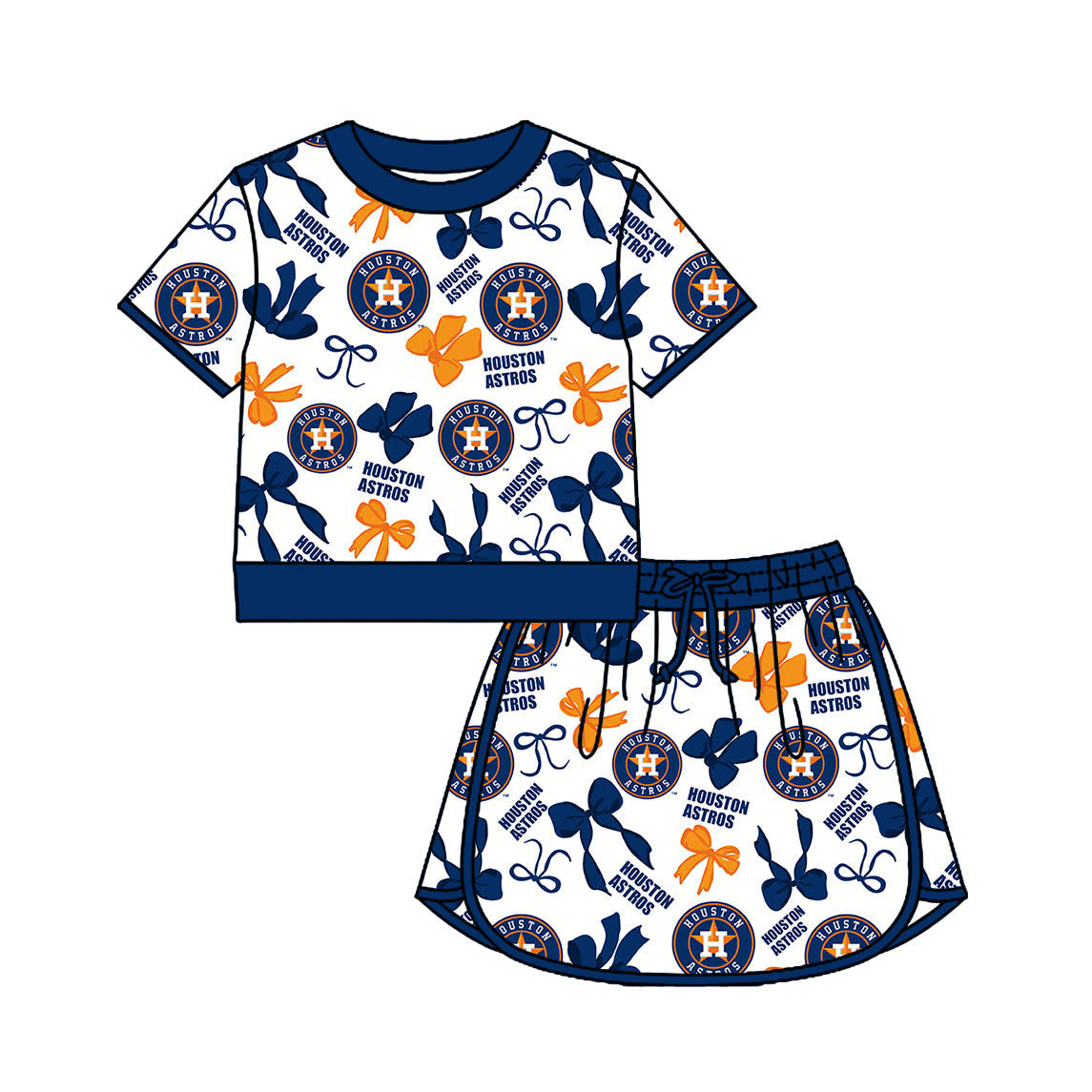 Preorder (moq 5)Baby Girls Bows Houston Astros Top Skirt Short Team Clothes Set