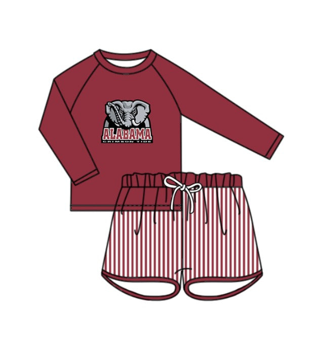 Preorder moq 5 Baby Boys Alabama Long Sleeve Top Stripe Shorts Team Swimsuits