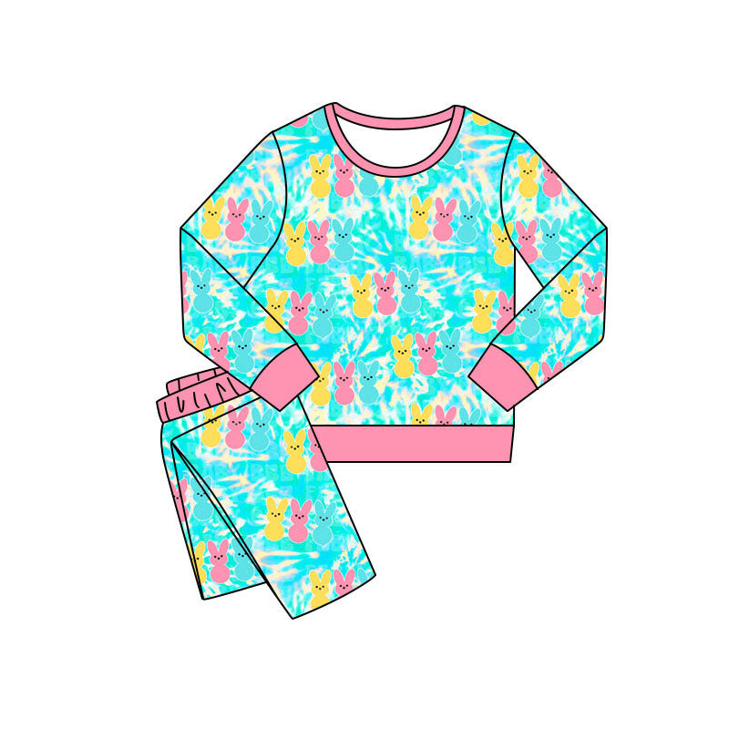 Preorder(moq 5) Baby Girls Colorful Rabbits Pants Easter Pajamas Sets