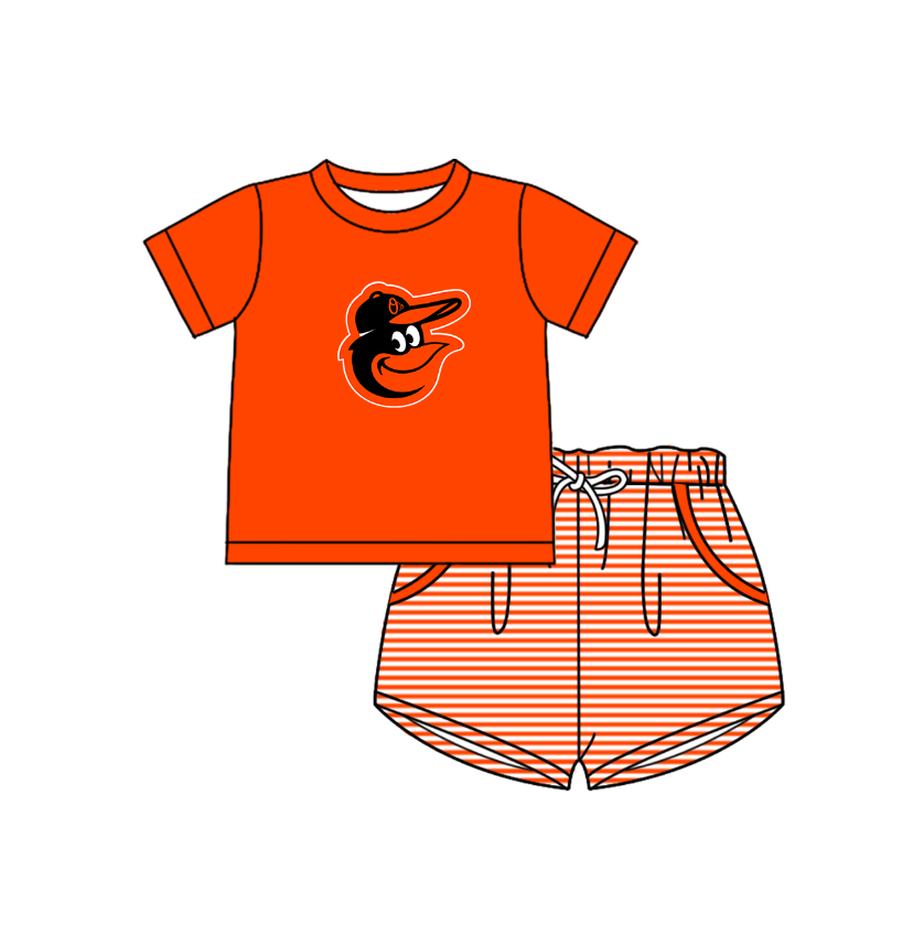 Preorder (moq 5)Baby Boys Baltimore Orioles Shirt Top Pockets Stripe Short Team Clothes Set