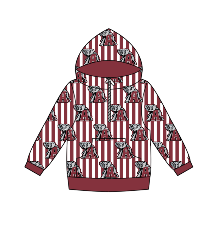Preorder(moq 5) Baby Boys Zipper Pockets Red Stripe A Elephants Team Hoodies Top