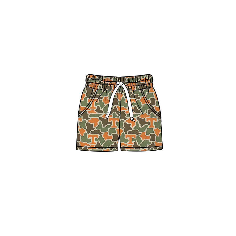 Preorder (moq 5)Baby Girls Southern Orange Camo T Team Pockets Shorts Bottom