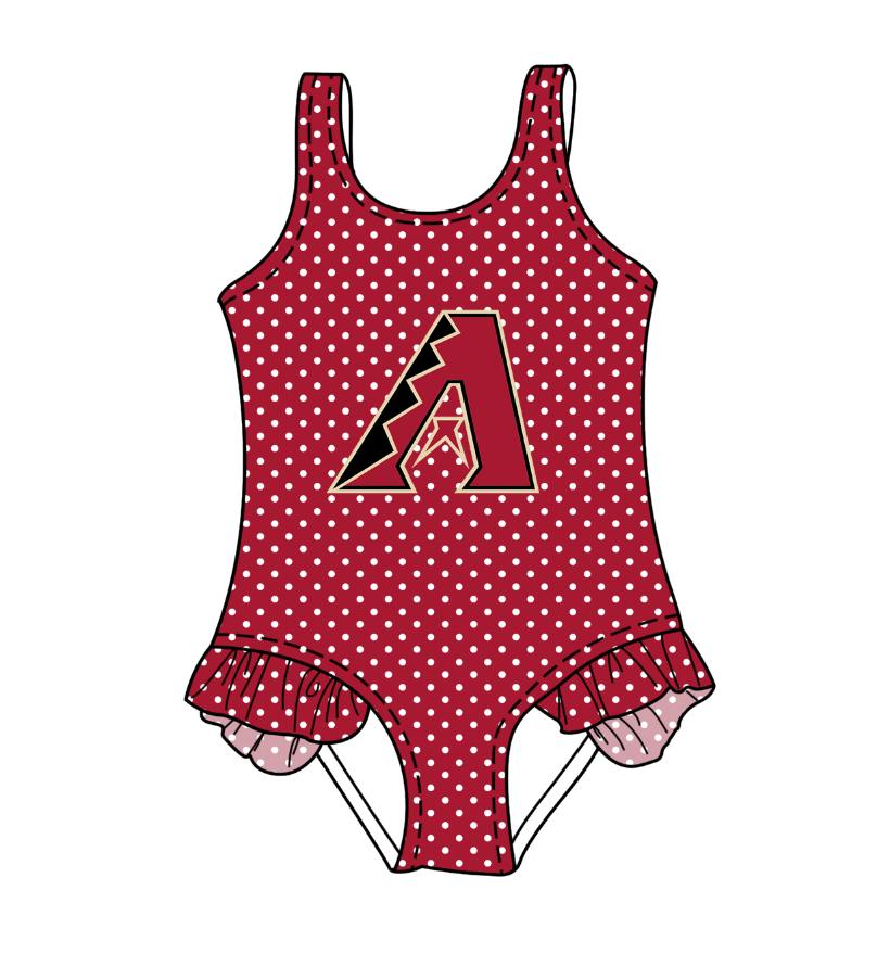 Preorder moq 5 Baby Girls Sleeveless Red Polka Dots A Team Swimsuits