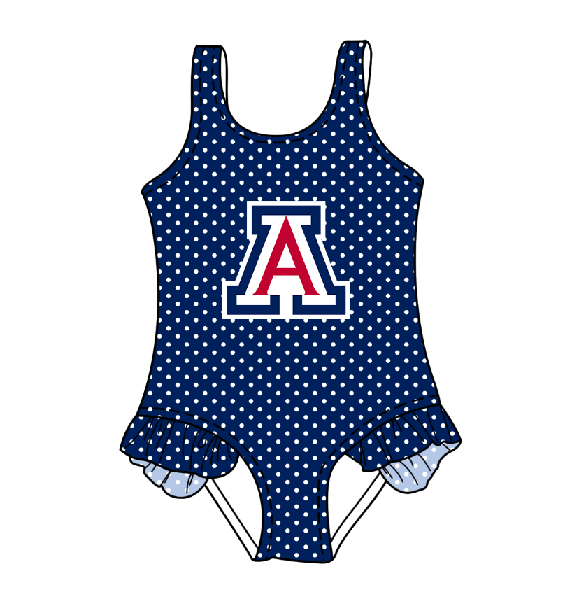 Preorder moq 5 Baby Girls Sleeveless Navy Polka Dots A Team Swimsuits