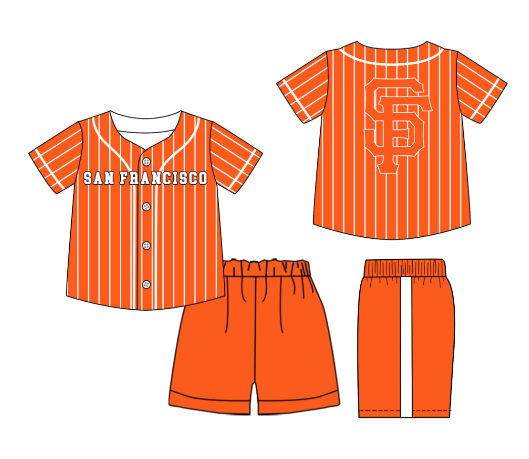 Preorder (moq 5)Baby Boys Orange Stripe San Francisco Button Top Shorts Team Clothes Sets