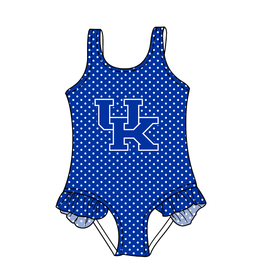 Preorder moq 5 Baby Girls Sleeveless Blue Polka Dots UK Team Swimsuits