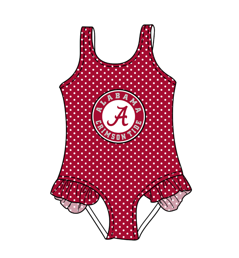 Preorder moq 5 Baby Girls Sleeveless Red Polka Dots A Team Swimsuits