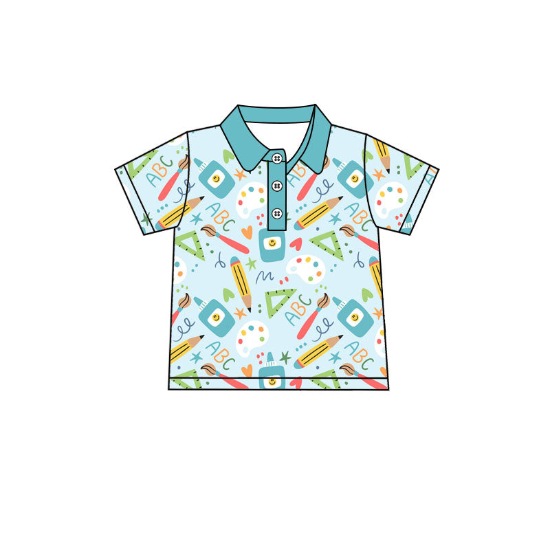 Preorder(moq 5) Baby Boys Short Sleeve ABC Pencils Back to School Button Polo Shirts Top