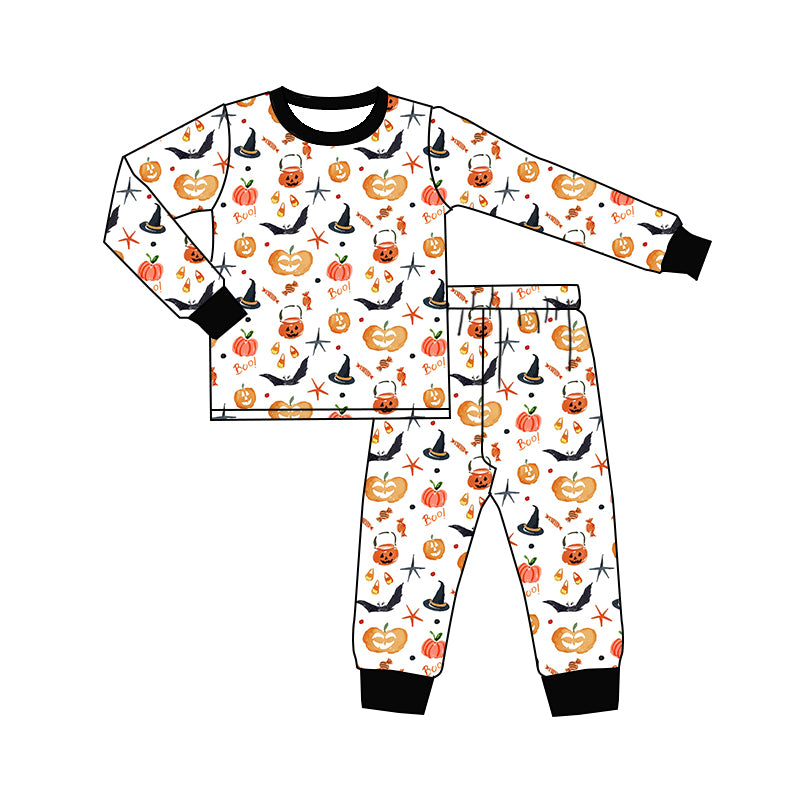 Preorder (moq 5)Baby Boys Ghost Pumpkins Bats Top Pants Halloween Pajamas Sets