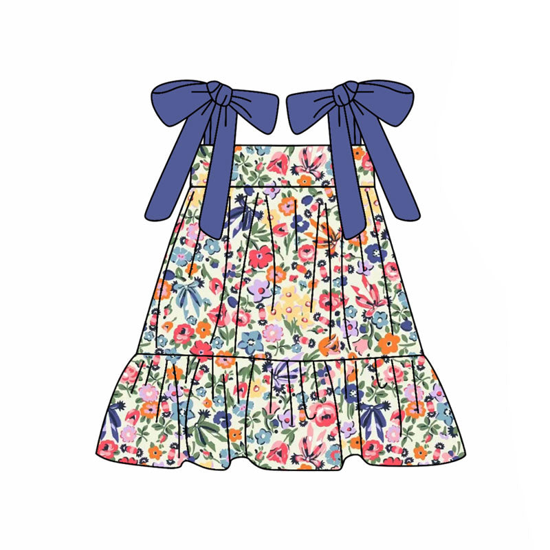 Preorder(moq 5) Baby Girls Strap Colorful Flowers Ruffle Knee Length Dresses