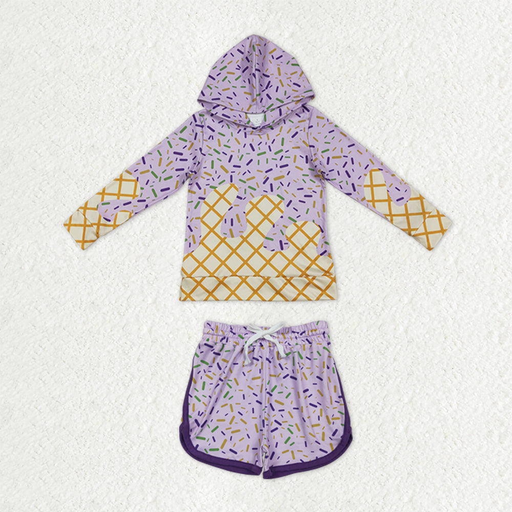 Baby Girls Long Sleeve Lavender Sprinkles Drip Hoodies Shorts Team Clothes Sets