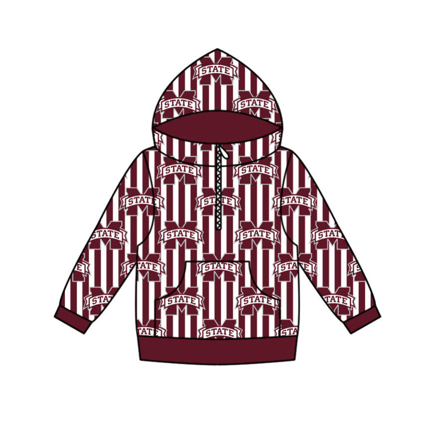 Preorder(moq 5) Baby Boys Zipper Pockets Red Stripe M State Team Hoodies Top