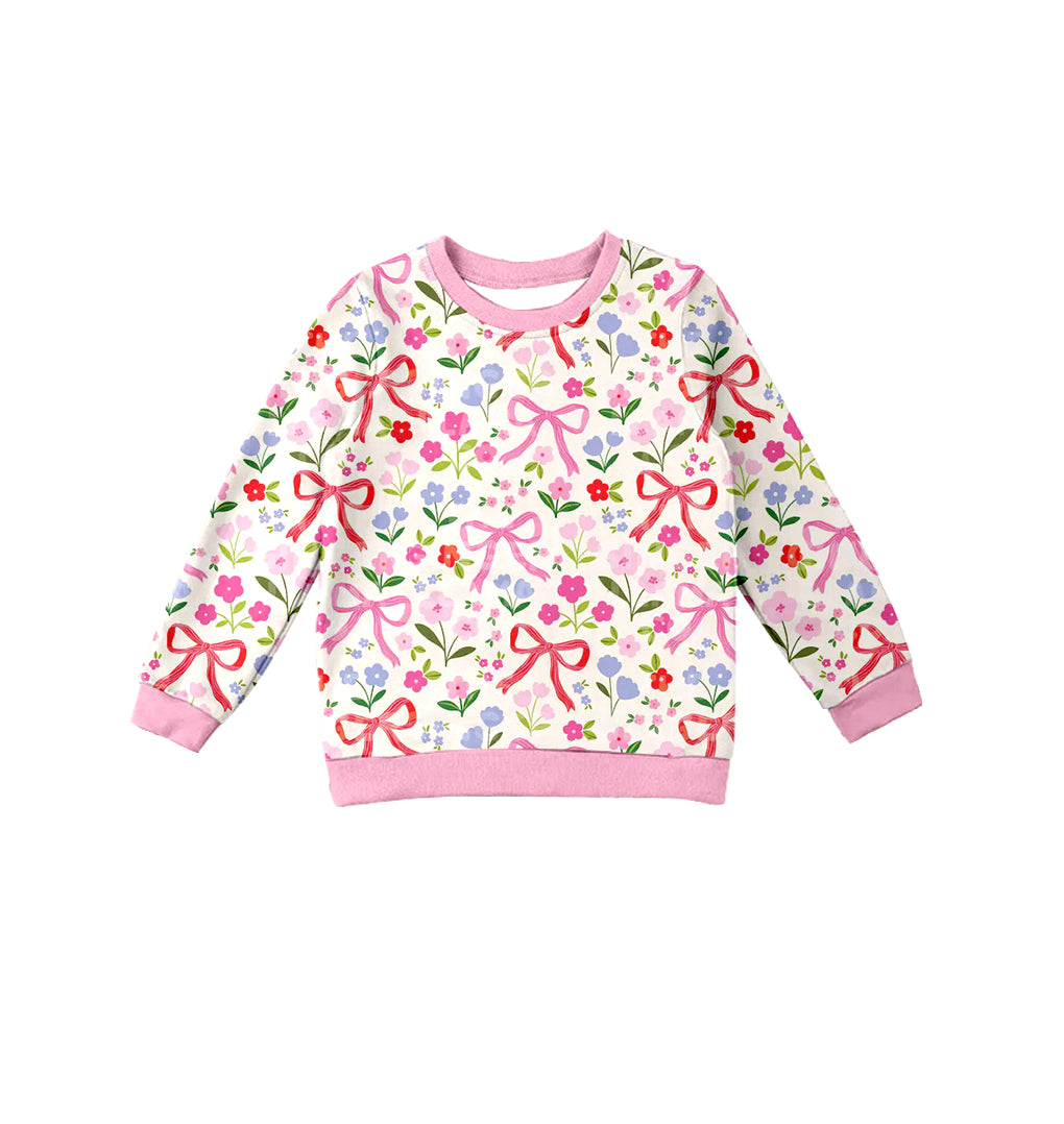 Preorder (moq 5)Baby Girls Long Sleeves Pink Bows Flowers Plaid Tee Shirts Top