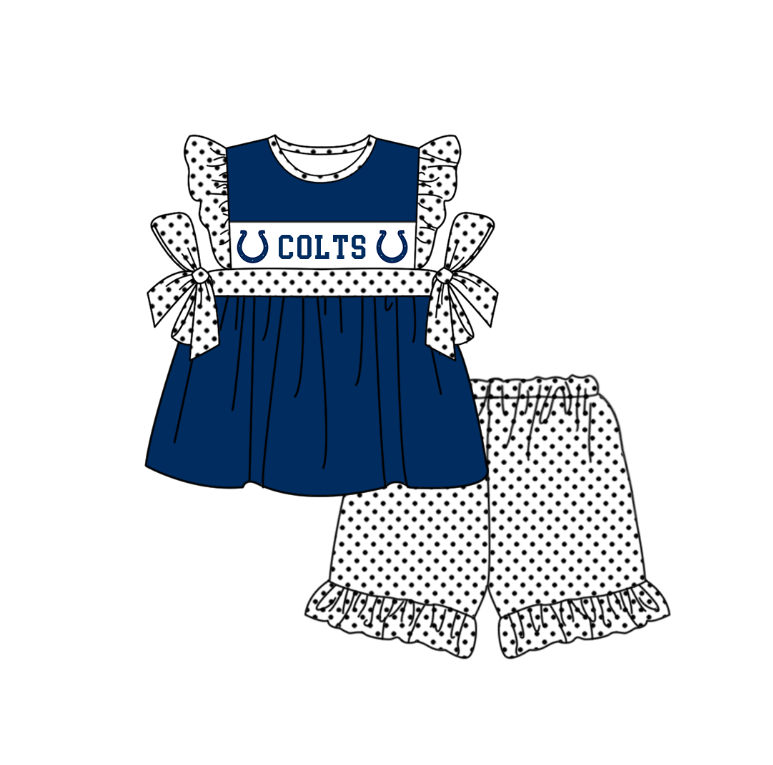 Preorder (moq 5)Baby Girls Flutter Sleeve Colts Tunic Polka Dots Ruffle Shorts Team Clothes Sets