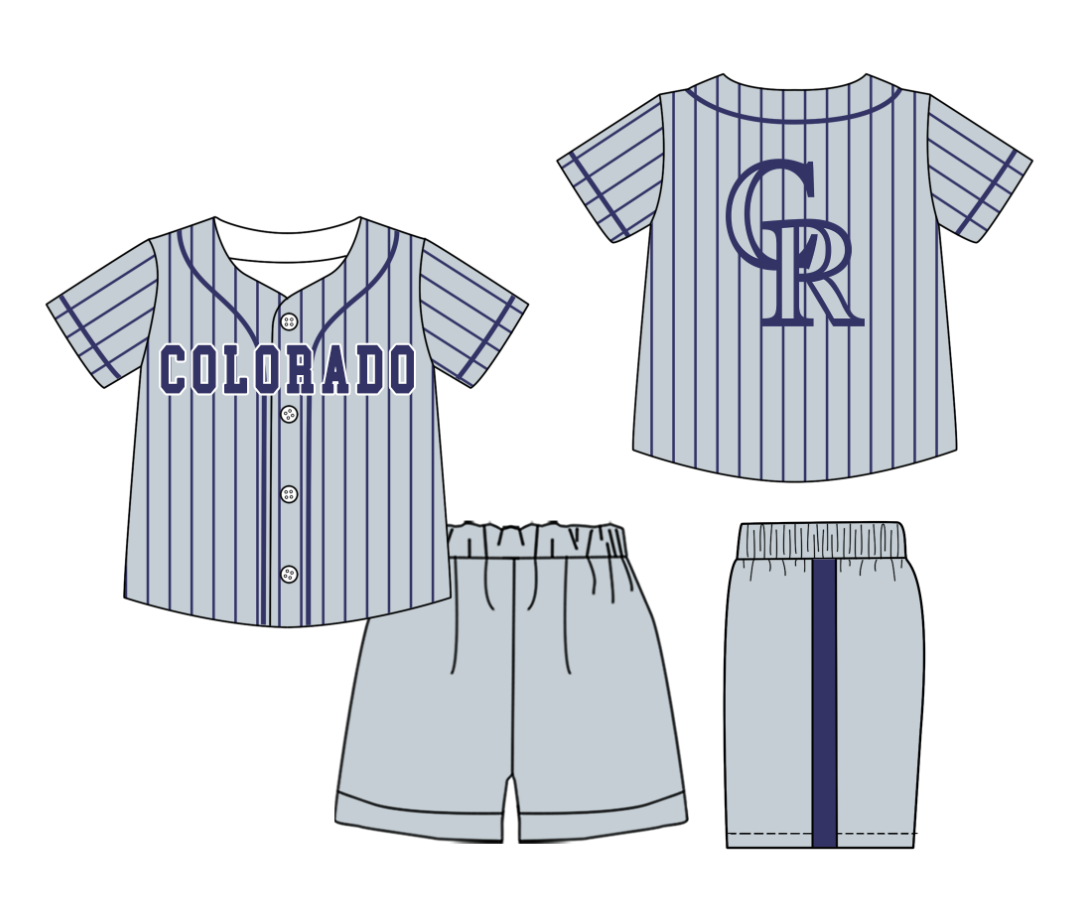 Preorder (moq 5)Baby Boys Purple Stripe Colorado Button Top Shorts Team Clothes Sets