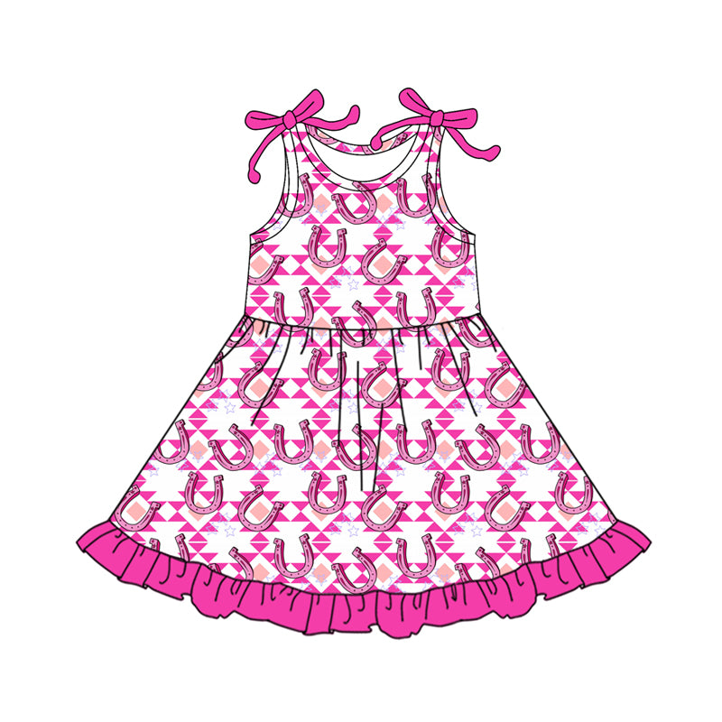 Preorder (moq 5)Baby Girls Aztec Shoes Western Ruffle Knee Length Dresses