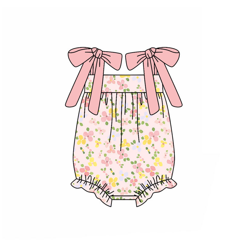 Preorder (moq 5)Baby Girls Strap Pink Yellow Flowers Ruffle Rompers