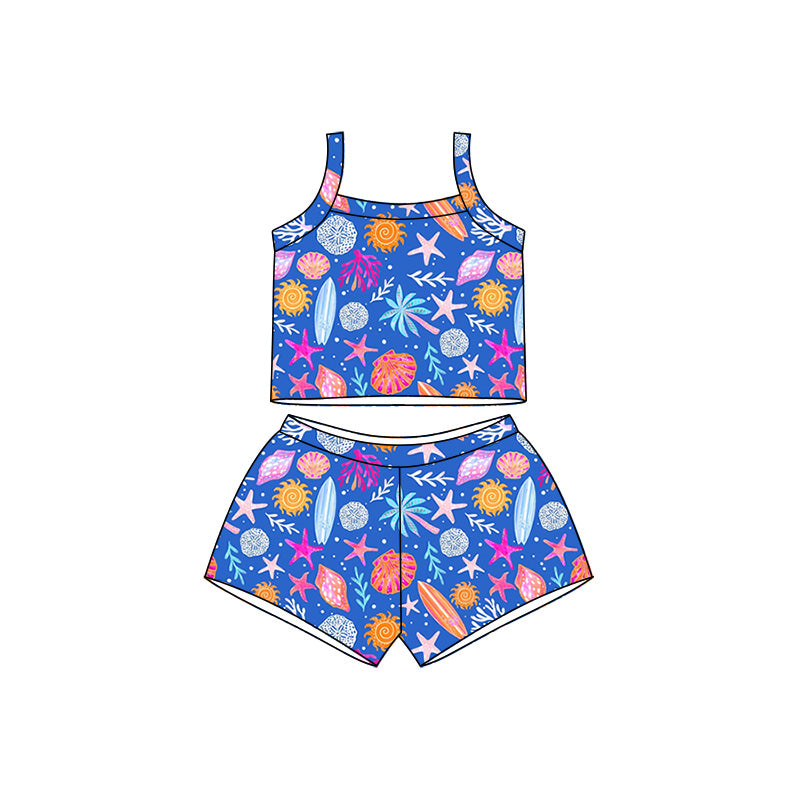 Preorder moq 5 Baby Girls Strap Sea World Top Short Clothes Sets