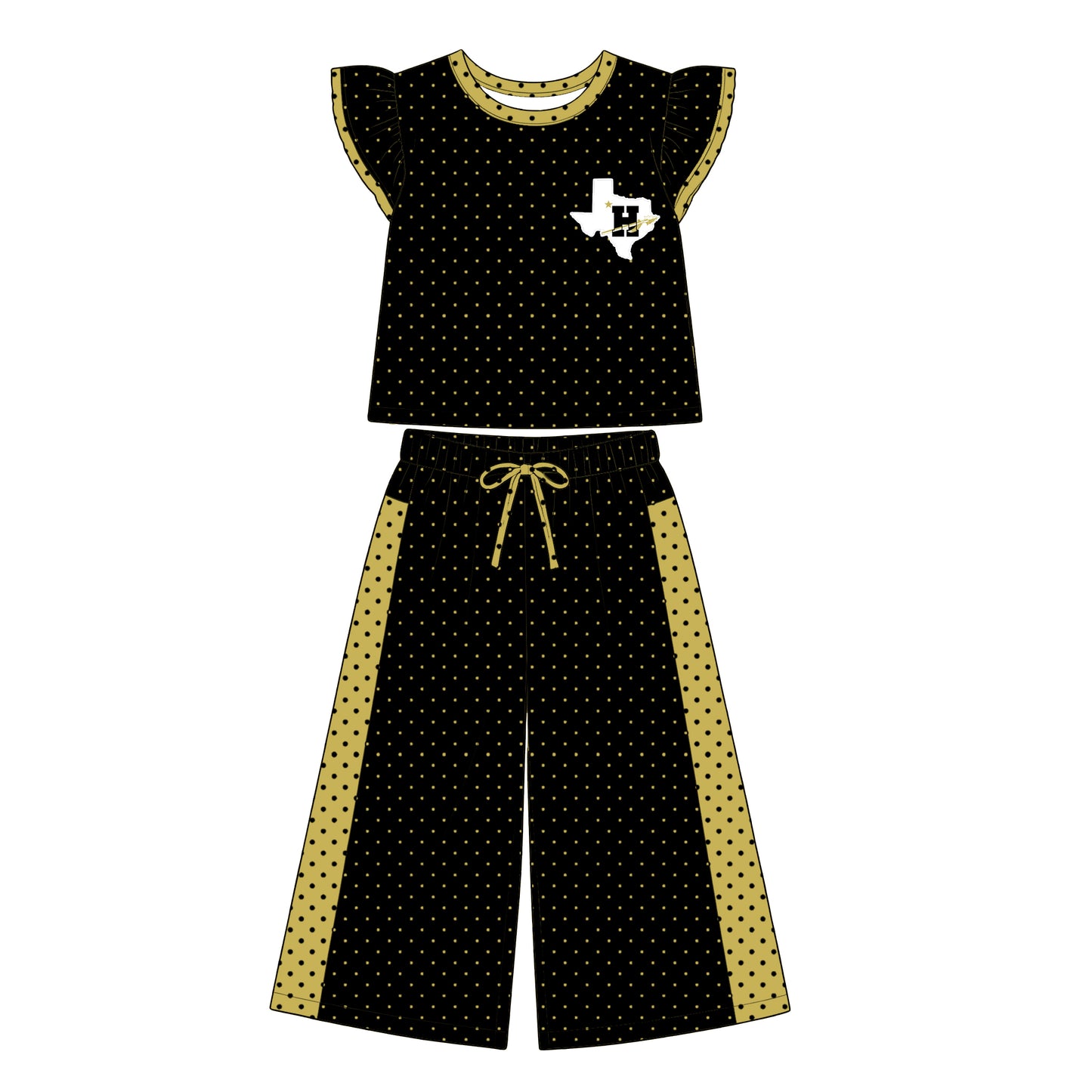 Preorder (moq 5)Baby Girls Flutter Sleeve Polka Dots Top Flare Pants Team Clothes Sets