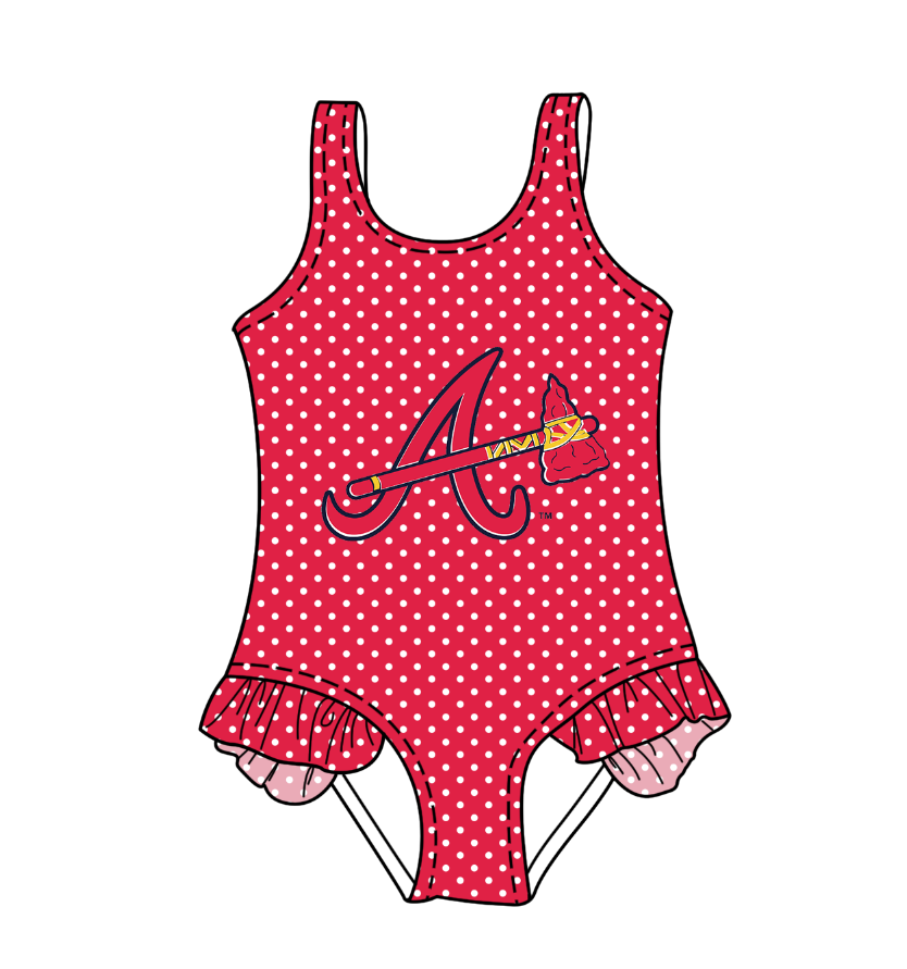 Preorder moq 5 Baby Girls Sleeveless Red Polka Dots A Team Swimsuits