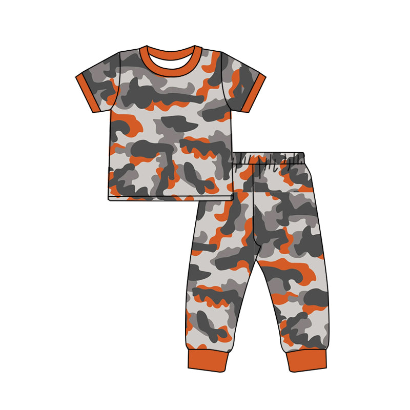 Preorder(moq 5)Baby Boys Southern Orange Grey Camo Top Pants Pajamas Sets