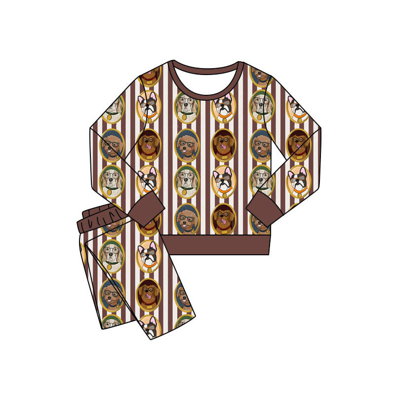 Preorder(moq 5) Baby Boys Brown Stripe Dogs Pants Pajamas Sets