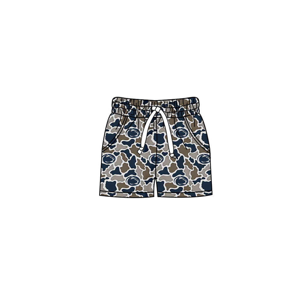 Preorder (moq 5)Baby Girls Southern Navy Camo Leopard Team Pockets Shorts Bottom
