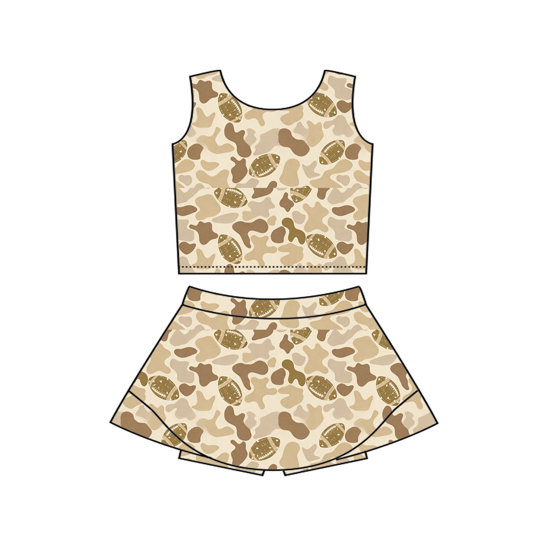 Preorder (moq 5)Baby Girls Southern Camo Footballs Vest Top Skirt Shorts Team Clothes Set