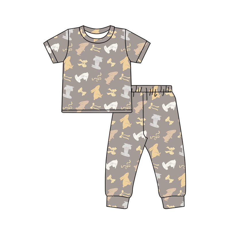 Preorder(moq 5) Baby Girls Colorful Bows Rabbits Pants Easter Pajamas Sets