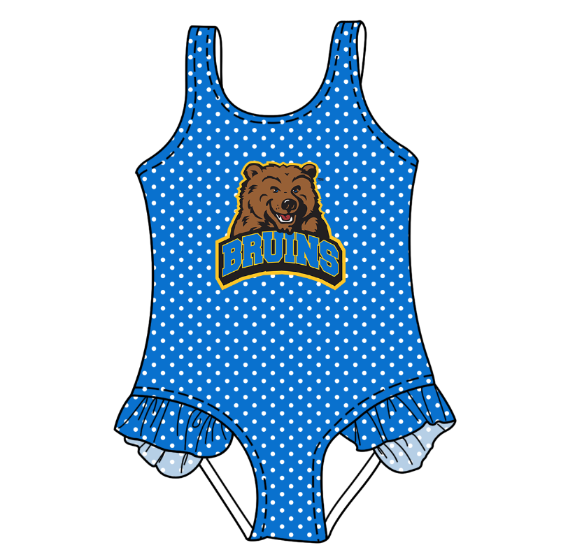 Preorder moq 5 Baby Girls Sleeveless Blue Polka Dots Bruins Bears Team Swimsuits