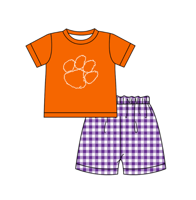 Preorder moq 5 Baby Boys Clemson Top Checked Short Team Clothes Set