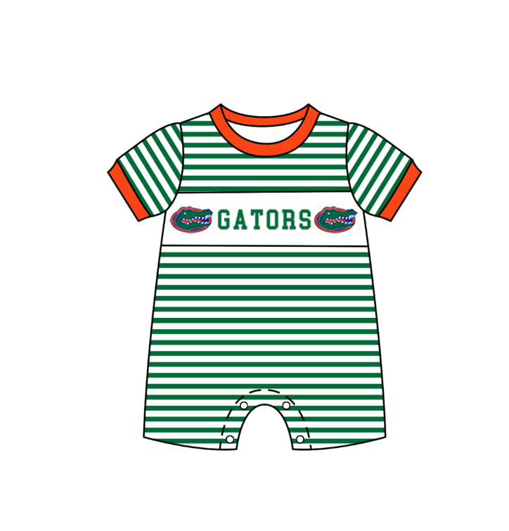 Preorder (moq 5)Baby Boys Short Sleeve Gators Green Stripe Team Rompers