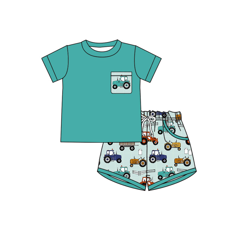 Preorder (moq 5)Baby Boys Shirts Top Milks Trucks Pockets Farm Clothes Sets