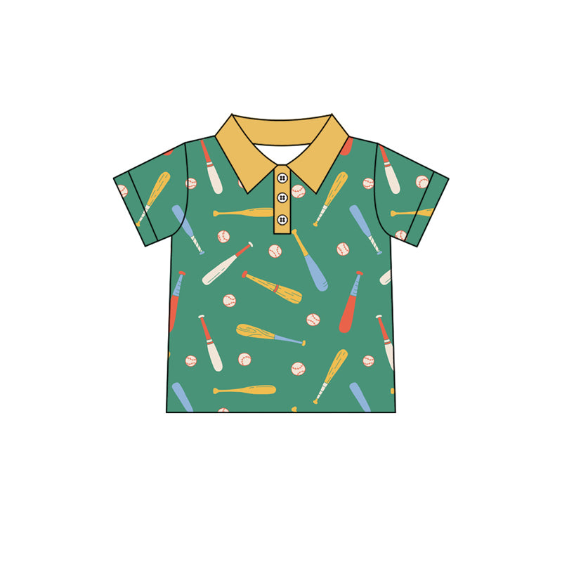 Preorder (moq 5)Baby Boys Short Sleeve Baseballs Button Team Polo Shirts Top