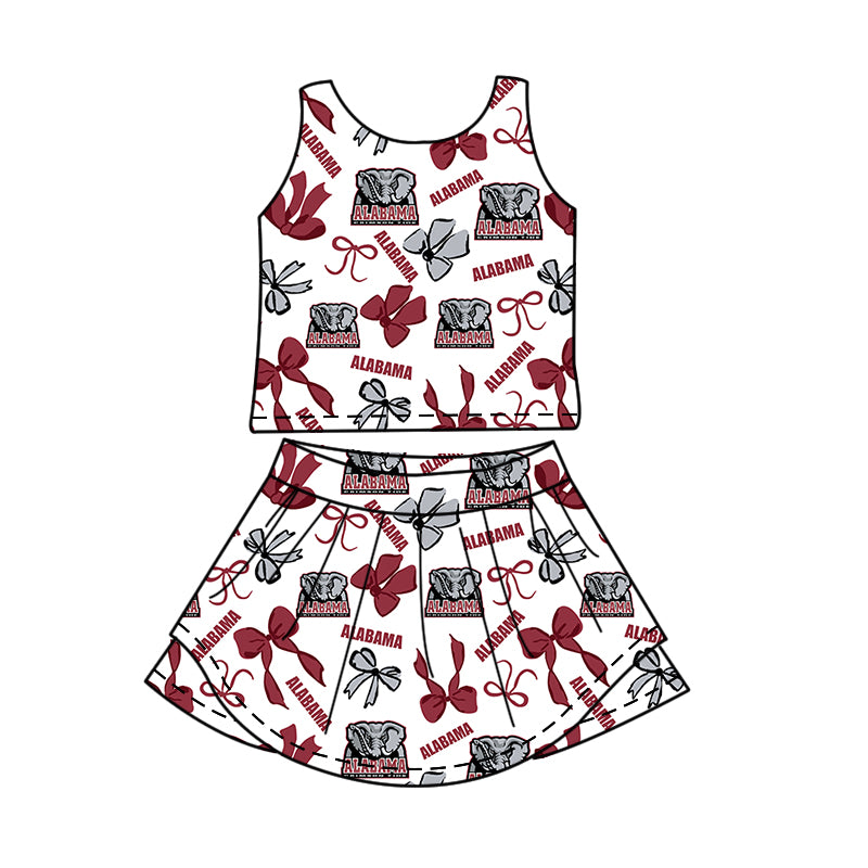 Preorder (moq 5)Baby Girls Sleeveless Alabama Bows Top Skirt Shorts Team Clothes Sets