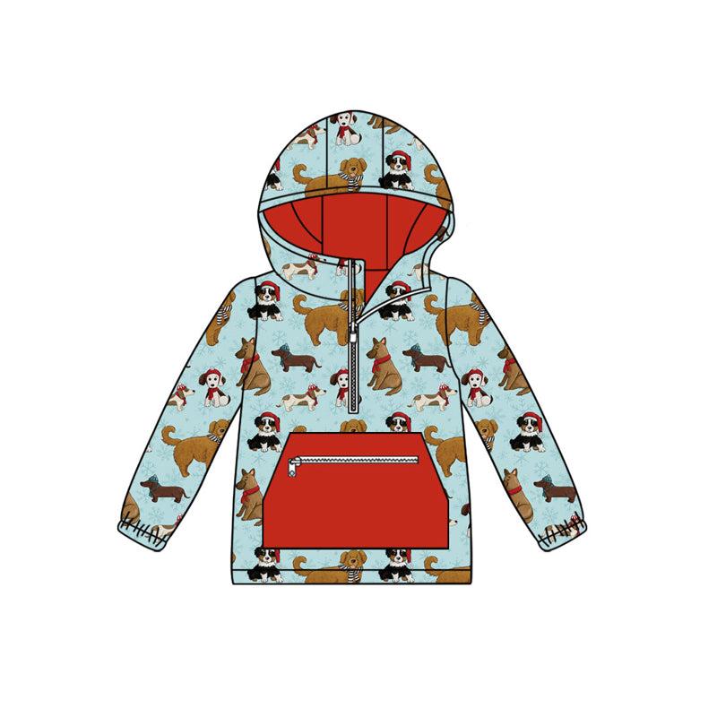 Preorder(moq 5)Baby Boys Dogs Snowflake Pocket Zipper Christmas Hoodie Tops